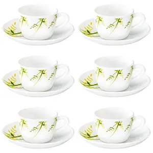 Borosil Green Hub (LH) Cup and Saucer Set 140ml 12-Pieces White
