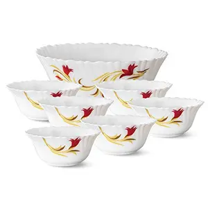 Borosil Red Lily Opalware Pudding Set 7-Pieces White