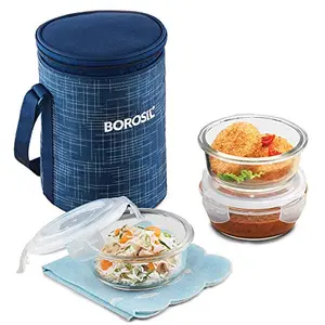 Indigo Glass Lunch Box Set of 3 400 ml Microwave Safe Office Tiifin