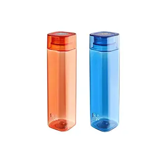 Cello H2O Squaremate Plastic Water Bottle 1-Liter Set of 2 Assorted (CLO_H2O_XCLSVSQMT1L_SO2_ASRTD)