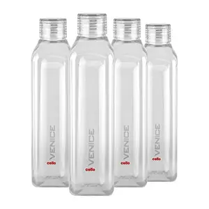 Cello Venice Exclusive Edition Plastic Water Bottle Set 1 Litre Set of 4 Clear