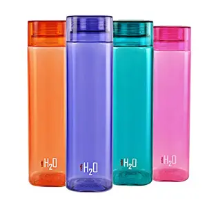 Cello H2O Squaremate Plastic Water Bottle 1-Liter Set of 4 Assorted