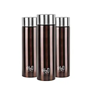 Cello H2O Stainless Steel Water Bottle Set 1 Litre Set of 3 Brown
