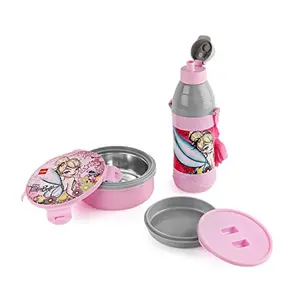 Cello Tiffy Gift Set Insulated Lunch Box 460ml with Stainless Steel Inner & Plastic Water Bottle 400ml (Tinker Bell) Pink