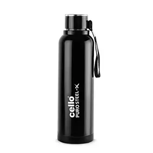 Cello Puro Steel-XBenzInner Steel Outer Plastic with PU Insulation Water Bottle 900 ml (Black)