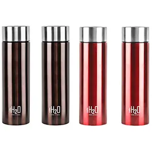Cello H2O Stainless Steel Water Bottle Set 1 Litre Set of 2 Brown & H2O Stainless Steel Water Bottle Set 1 Litre Set of 2 Red Combo