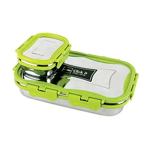 Cello Click It Stainless Steel Lunch Pack for Office & School Use (Veg Box Included Green)