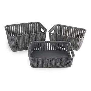 Cello Style Knit Small Basket Without Lid Set of 3 Grey