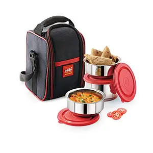 Maxfresh Thermi Stainless Steel Lunch Pack 3 PC Capacity - 275Ml x 1 Pc 350Ml x 2 pc (Red)