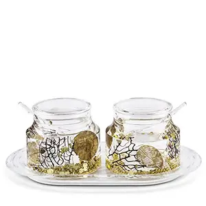 Freelance Eden Acrylic Kitchen & Dining Condiment Jam Jar Set Dispenser Box Holder Keeper Case Dish with Lid & Spoon