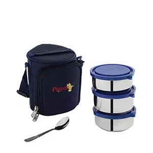 Pigeon Stainless Steel Classmate 3 Lunch Box with Bag (Blue)