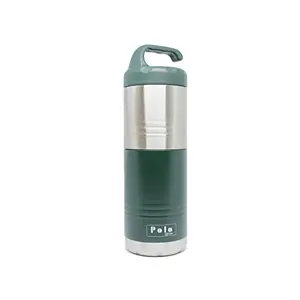 HOMEISH Polo Lifetime Vacuum Insulated Hot Cold Stainless Steel Thermal Food Flask 2 Compartments and Fold able Spoon (Olive Green Approx. 600 ml)