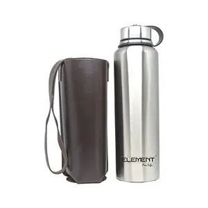 Element Polo Lifetime Vacuum Insulated Hot Cold Stainless Steel Bottle Flask with Removable Leatherette Cover Shoulder Strap (Approx.1.5 Ltrs) (Silver)