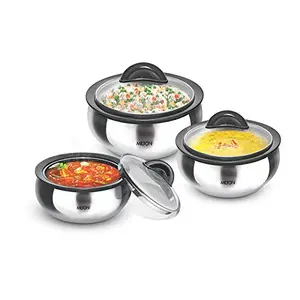 MILTON Clarion Jr Stainless Steel Gift Set Casserole with Glass Lid Set of 3Steelplain