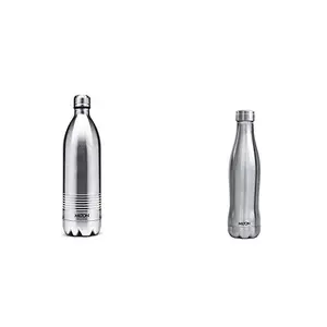 MILTON Thermosteel Duo Deluxe Vacuum Insulated Flask 1L (Silver) & Duke 500 Stainless Steel Water Bottle 400 Ml Silver