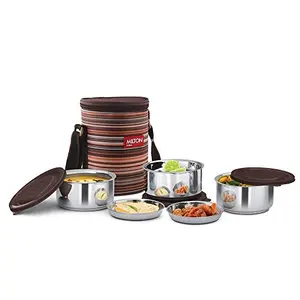 MILTON Ribbon 3 Stainless Steel Lunch Box with Jackets Set of 3 Brown