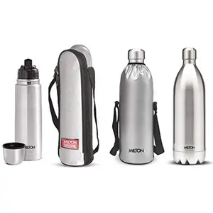 MILTON Thermosteel Flip Lid Flask 500 milliliters Silver + Thermosteel Duo DLX-1800 Stainless Steel Water Bottle 1.8 Litres Steel