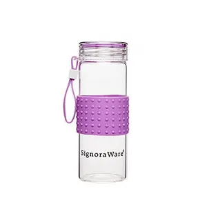 Signoraware Aqua Mist Borosilicate Glass Water Bottle (Purple 420 ml/ 23 mm) Set of 1
