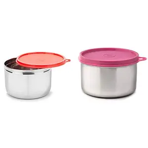 Signoraware Store Well Steel Container 1.1Ltr 1Pc Red & Executive Big Stainless Steel Container 500 Ml/20Mm Pink