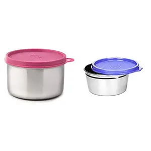 Signoraware Executive Big Stainless Steel Container 500 Ml/20Mm Pink & Tiny Wonder Stainless Steel Container 250 Ml Violet