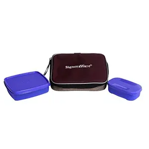 Signoraware Twin Smart Plastic Lunch Box with Bag Violet