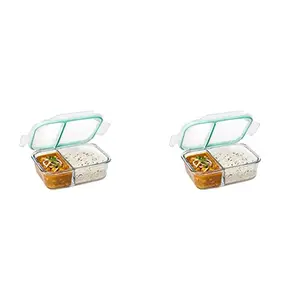 Signoraware Slim Small Glass Lunch Box 600ml/33mm Clear & Slim Glass Jumbo Lunch Box 1.4 Litre Transparent Combo