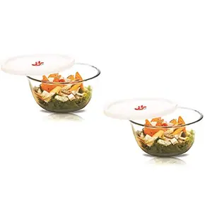 Signoraware Mixing Borosilicate Solid Glass Bowl Set of 2 with Lids (500 Ml+ 1000 Ml) Transparent