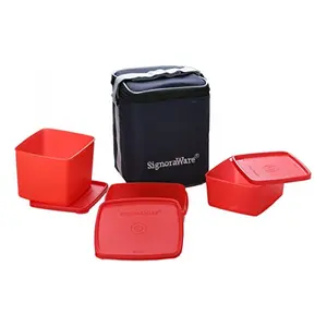 Signoraware Director Special Plastic Lunch Set with Bag 1.7 Litre Set of 3 Red