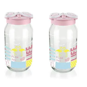 SignoraWare Glass Jar with Handle 1 Litre Set of 2 Pink