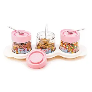 Signoraware Multipurpose Dining 3 in 1 Dry Furits/Pickle Storage Jar ContainerÂ + pickle trey Set of 7 (Pink)