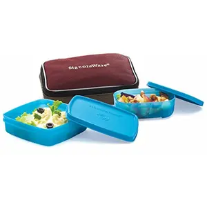 Signoraware Twin Smart Plastic Lunch Box with Bag T Blue
