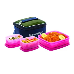 Signoraware Plastic Hot N Cute Lunch Box with Bag Pink