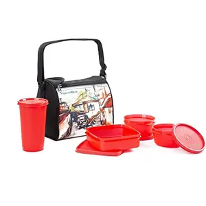 Signoraware Malgudi Plastic Lunch Box Set 4-Pieces Red