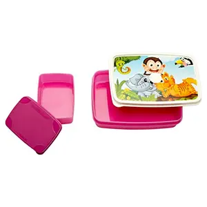 Signoraware Jungle Time Compact Plastic Lunch Box Set 2-Pieces Pink