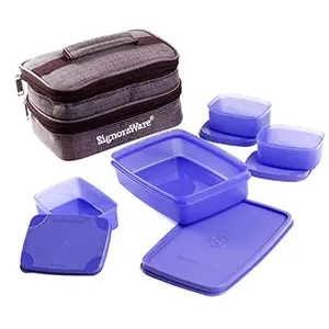 Signoraware Fortune Plastic Lunch Box with Bag Deep Violet