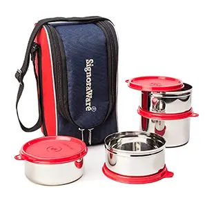 Signoraware Executive Max Fresh Stainless Steel Lunch Box Set Set of 4 Red