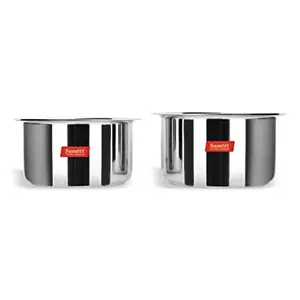 Sumeet 2 Pcs Large Size Stainless Steel Induction & Gas Stove Friendly Container Set/Tope/Cookware Set with Lids - Size No.15 to No.16 - Capacity -3.7 LTR to 4.2 LTR