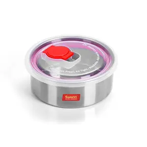 Sumeet Airtight & Leak Proof Stainless Steel Container with Vaccume Vent Lid - Medium Size (300Ml)