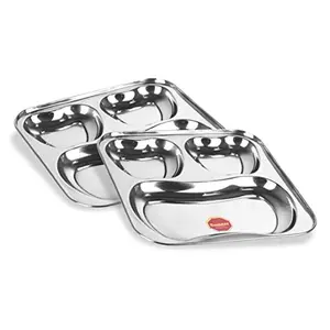 Sumeet Stainless Steel 3 in 1 Pav Bhaji Plate/Compartment Plate 21.5cm Dia - Set of 2 Pcs