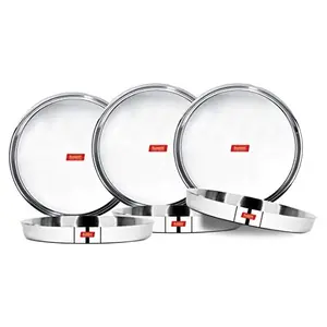 Sumeet 22 Gauge Stainless Steel Traditional Dinner Plate/Thali 25.8Cm (1.5Ltr) - Set of 6pc