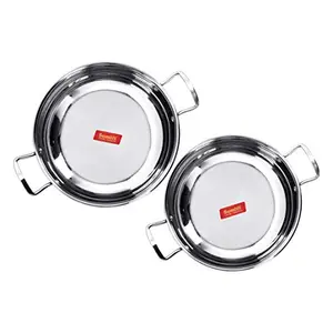 Sumeet Stainless Steel Encapsulated Bottom induction and Gas Stove Friendly Kadhai (Size no 12 and 13 1.9L and 2.3L) - Set of 2