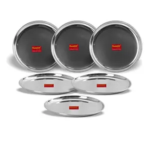 Sumeet Stainless Steel Heavy Gauge Shallow Salad Plates with Mirror Finish 18.5 cm Dia - Set of 6pc