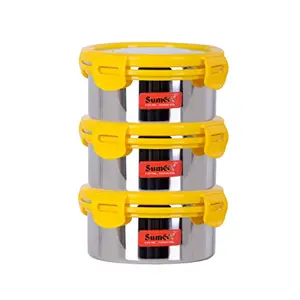 Sumeet Airtight & Leak Proof Steelexo S.S. Containers with Stainless Steel Lid - Size 300ML - 3 Pcs