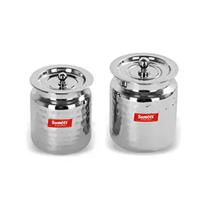 Sumeet Stainless Steel Ghee Pot Set - 0.2 Liters 0.3 Liters 2 Pieces Silver