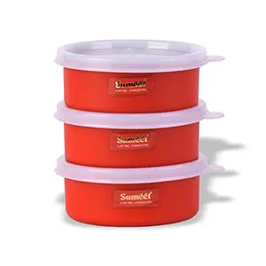 Sumeet Microwave Safe Stainless Steel + Plastic Coated Containers Set of 3 (300ml Each)