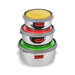 Sumeet Stainless Steel Modena Food Storage Airtight & Leak Proof Containers Set of 3 pc (400 ml 500 ml & 800 ml)
