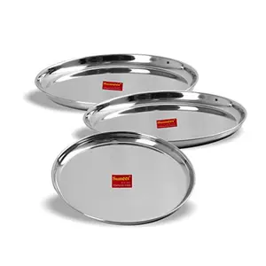 Sumeet Stainless Steel Heavy Gauge Dinner Plates with Mirror Finish 27.5cm Dia - Set of 3pc