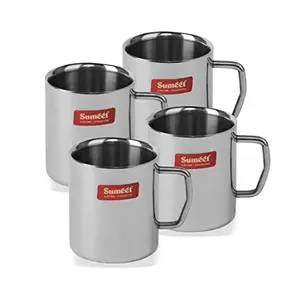 SUMEET Stainless Steel Coffee Mug - 4 Pieces Silver 210 ml