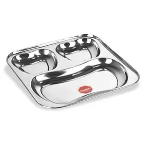 Sumeet Stainless Steel 3 in 1 Pav Bhaji Plate/Compartment Plate 21.5cm Dia
