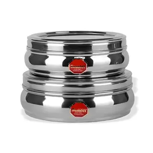 Sumeet Stainless Steel Belly Shape Flat Canisters/Puri Dabba/Storage Containers Set of 2Pcs with See Through Lid (No. 10 & No.11) (17.1cm & 18.4cm Dia) (1.1Ltr & 1.5 LTR Capacity)